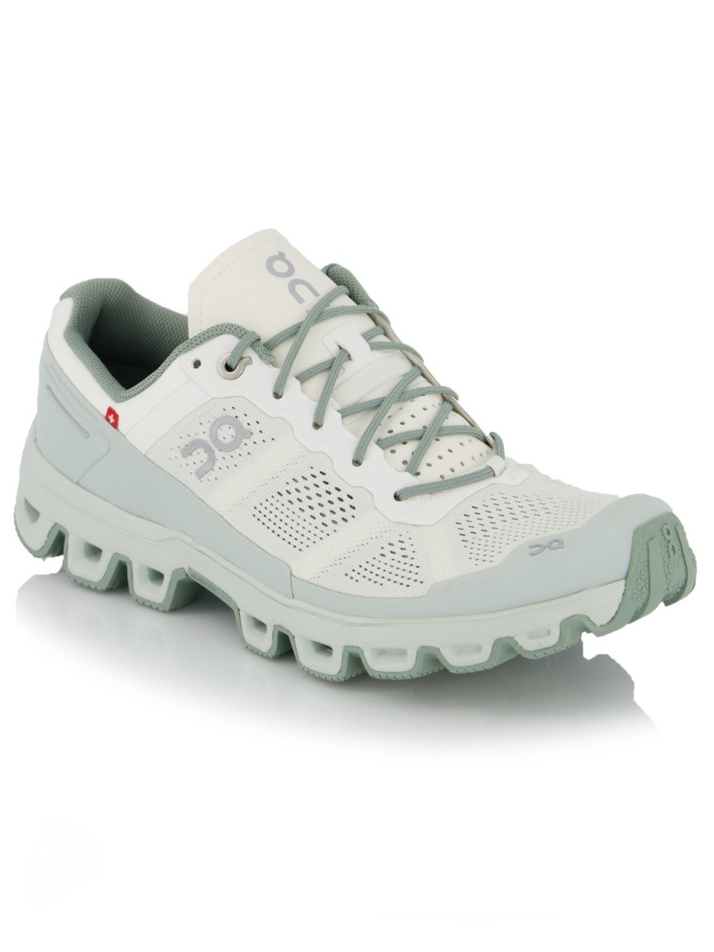 On Cloudventure Trail Running Shoe in White and Moss